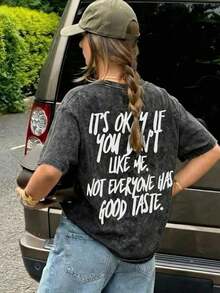 sommer outfit damen Damen-Sommer-Tops, Neues Lässiges Rundhals-Kurzarm-T-Shirt, Einfaches Modisches Amerikanisches Cool-Attitude-Buchstabenmuster, Vielseitiges Stilvolles Damen-Top in Weiß t shirt damen - Schwarz - Übersicht 3