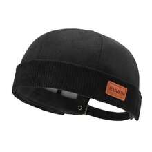 1 Gorro de punto acanalado con bloqueo de color con parche de cuero "FASHION" - Estilo vintage de los 90 - Gorro sencillo, cómodo y elástico, adecuado para uso diario, salidas casuales, aventuras de viaje, looks vintage, etc., verano, playa, vacaciones - A - Ver 16