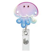 1 pieza Soporte de insignia de acrílico, accesorio de insignia retráctil y giratorio con diseño de estrella de mar y delfín de dibujos animados, clip de insignia de enfermera o médico con broche retráctil - A - Ver 9