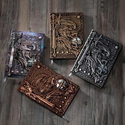 Retro God Of War Relief Notebook, Castle Design Hardcover Leather Diary, A5 Line Notebook For School, Office, Travel, Unique Gift