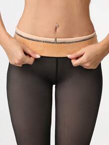 220克/80克 女士性感透视黑色保暖连裤袜 冬季加厚加绒保暖高腰弹力修身透视连裤袜 性感紧身裤 保暖打底裤 万圣节服装，舒适 - 無色 - 查看 5