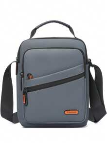 男士纯色尼龙多口袋大容量拉链休闲斜挎单肩包，带顶部提手，适合日常通勤和旅行 - 彩色 - 查看 12