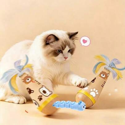 1 Fun Tumbler Feathered Cat Toy, Scratchy And Playful, Feathered Cat, Self Exciting And Exhaustive Cat Toy
