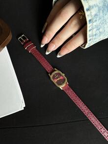 1件女士椭圆形罗马数字休闲优雅石英腕表，适合日常佩戴 - 紅色 - 查看 4
