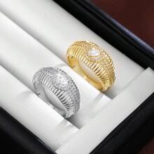 1pc Hollow Line Heart Design Cubic Zirconia Inlaid Wide Band Ring For Women - Multicolor - View 4