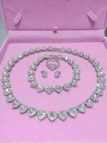 1Pc/2pcs/1Set Romantic Charm Classic Hiphop Elegant Shining Heart Bracelet Necklace Women's Fashion Jewelry For Parties, Weddings, Music Festivals – Perfect Gift For Valentines Gifts, Friendship, Wife, Or Girlfriend-(Necklace, Bracelet Heart Beads Randomly 1-2 Pcs More Or Less) - 愛 - 查看 1