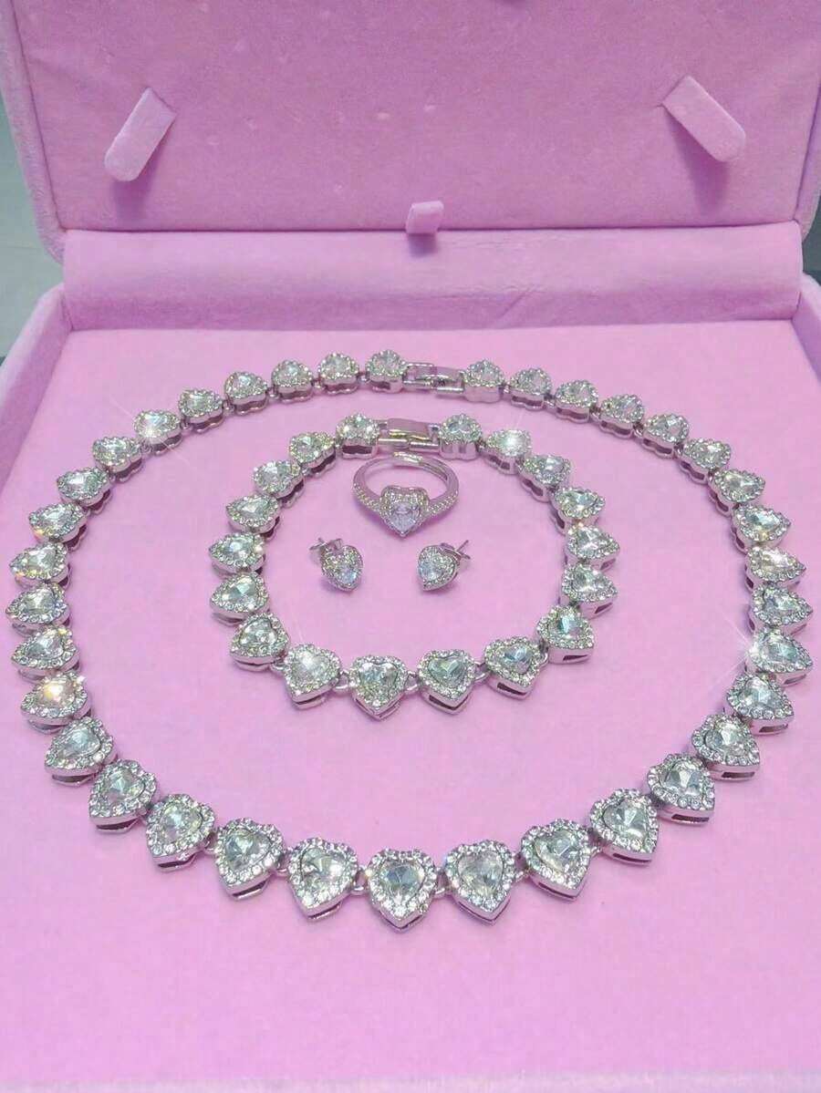 1Pc/2pcs/1Set Romantic Charm Classic Hiphop Elegant Shining Heart Bracelet Necklace Women's Fashion Jewelry For Parties, Weddings, Music Festivals – Perfect Gift For Valentines Gifts, Friendship, Wife, Or Girlfriend-(Necklace, Bracelet Heart Beads Randomly 1-2 Pcs More Or Less) - 愛 - 查看 1