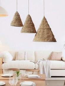 1/3pcs Bohemian Handmade Woven Lamp Shade Pendant Decor, Handcrafted Lamp Shade, Decorative Hanging Item, Home & Dining Room Decor, Macrame Lamp Shade - Brown - View 9