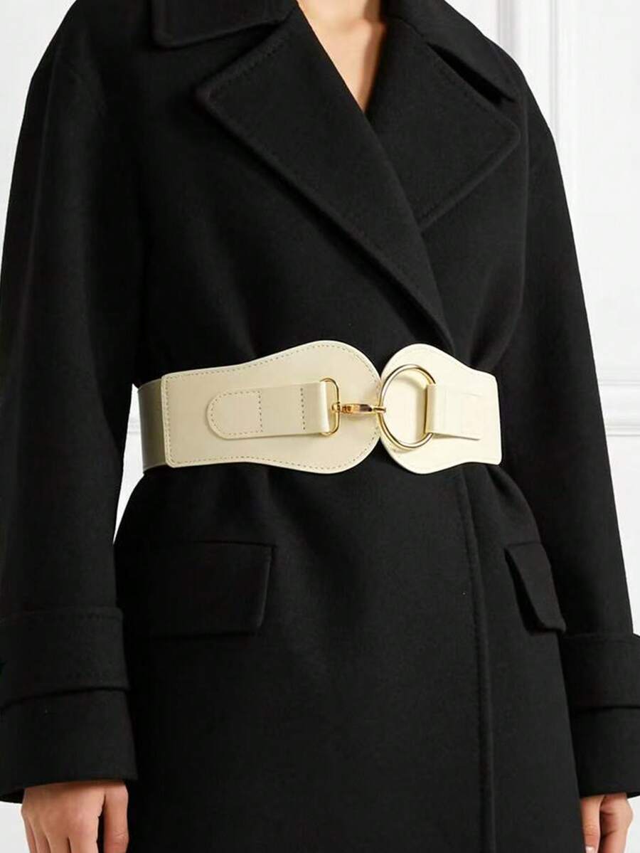 1pc Women's White Minimalist Basic Elastic Wide Waist Belt, Suitable For Halloween Party Or Daily Outfit Matching