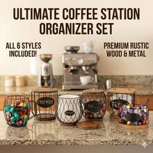 Rustic Farmhouse Coffee Bar Station Organizer Set, Vintage Metal Coffee Pod Holder & Storage Shelves For Counter, Kitchen Countertop Accessories, Cute Coffee Gifts - Multicolor - View 1