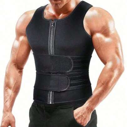 男士双带背心服装，防突发剧烈出汗，橡胶加固束腰运动收腰束身衣，拉链魔术贴可调节