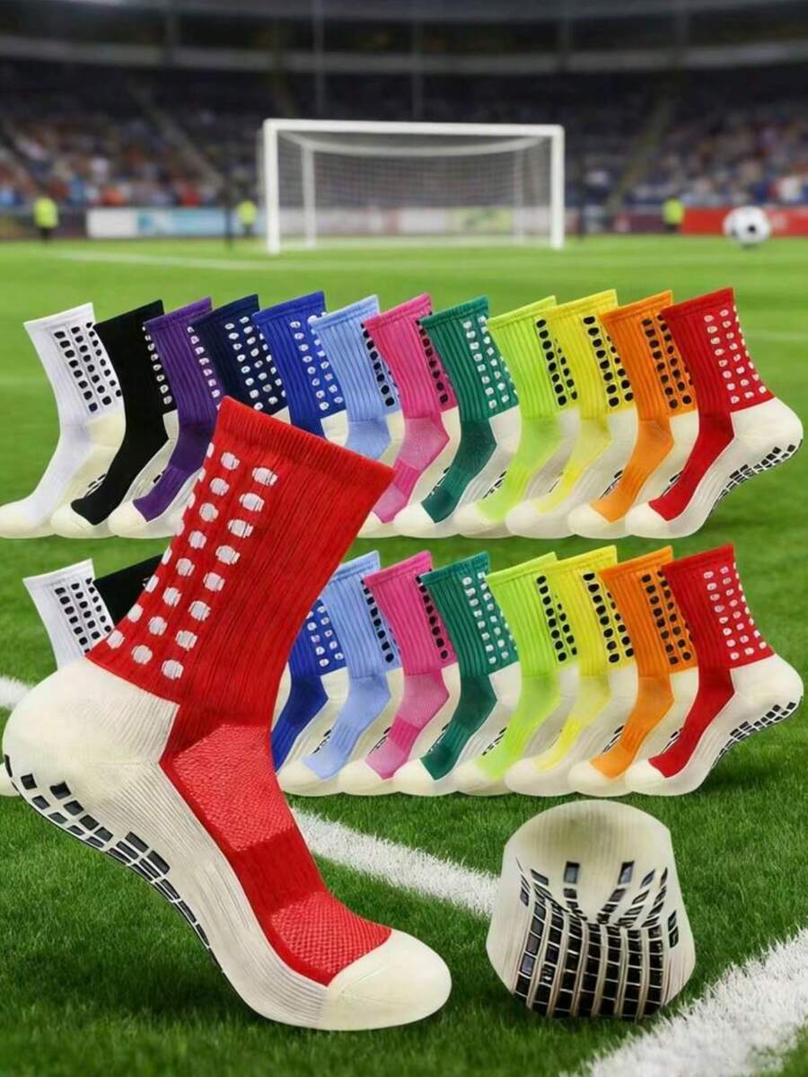 1/6/8/9 pares de calcetines de fútbol para hombres, calcetines cortos/largos gruesos tipo tubo, calcetines tripulación antideslizantes - Multicolor - Ver 1