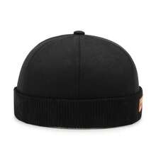 1 Gorro de punto acanalado con bloqueo de color con parche de cuero "FASHION" - Estilo vintage de los 90 - Gorro sencillo, cómodo y elástico, adecuado para uso diario, salidas casuales, aventuras de viaje, looks vintage, etc., verano, playa, vacaciones - A - Ver 2
