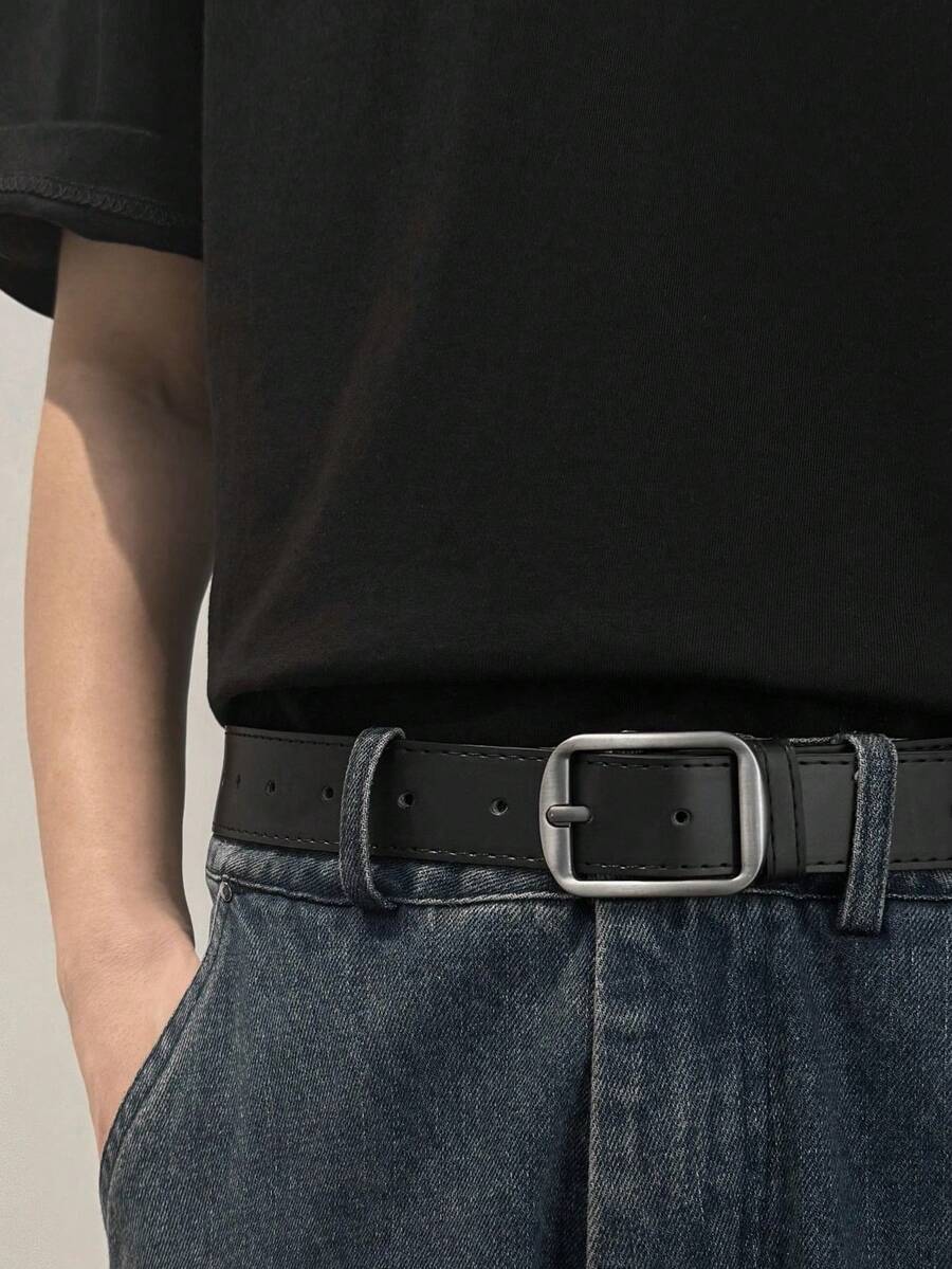 1pc Unisex Black Retro Leather Belt With Pin Buckle Design, Suitable For Jeans And As A Versatile Accessory For Summer, Back To School, Autumn, Halloween And Other Occasions - A - View 1
