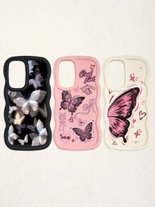 3pcs Butterfly Series Shock-Absorbing Phone Cases, 3D Stereoscopic Wavy Edges, Fashionable TPU Phone Cases, Creative And Stylish Wavy Pattern Full Coverage Anti-Drop Phone Cases In Black, Beige, And Pink Compatible With Iphone Air/17/17 Pro/17 Pro Max, Compatible With IPhone 13, Phones - Multicolor - View 58