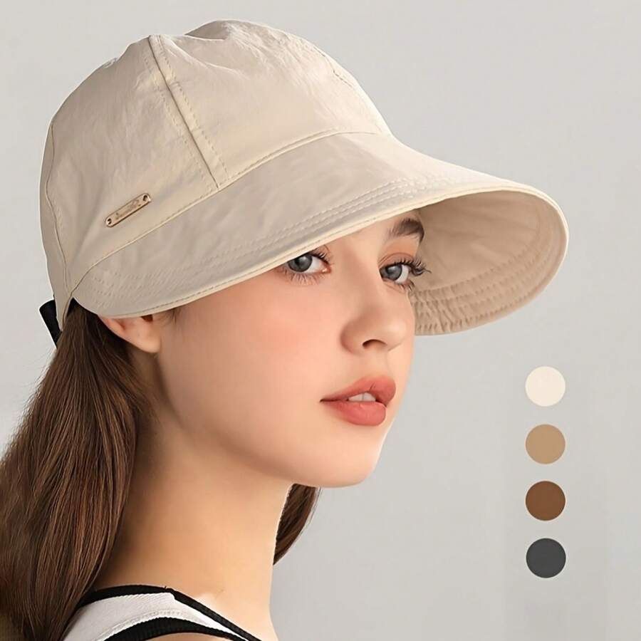 Women's Lightweight Foldable Hat - Adjustable Wide Brim Hat, Face, Suitable 10+ Scenarios, Versatile And Stylish Spring And Summer (Beige/Black/Khaki/Brown), Daily Accessory, Breathable Fabric - 米色 - 查看 1