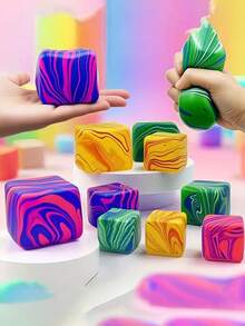 Creative Multi-Color Swirl Block Design, Super Soft Taffy-Like Texture With Slow Rebound, Can Be Squeezed And Stress Relieved. Slowly Rebounds After Squeezing, Effectively Relieves Anxiety And Releases Pressure. - Multicolor - View 2