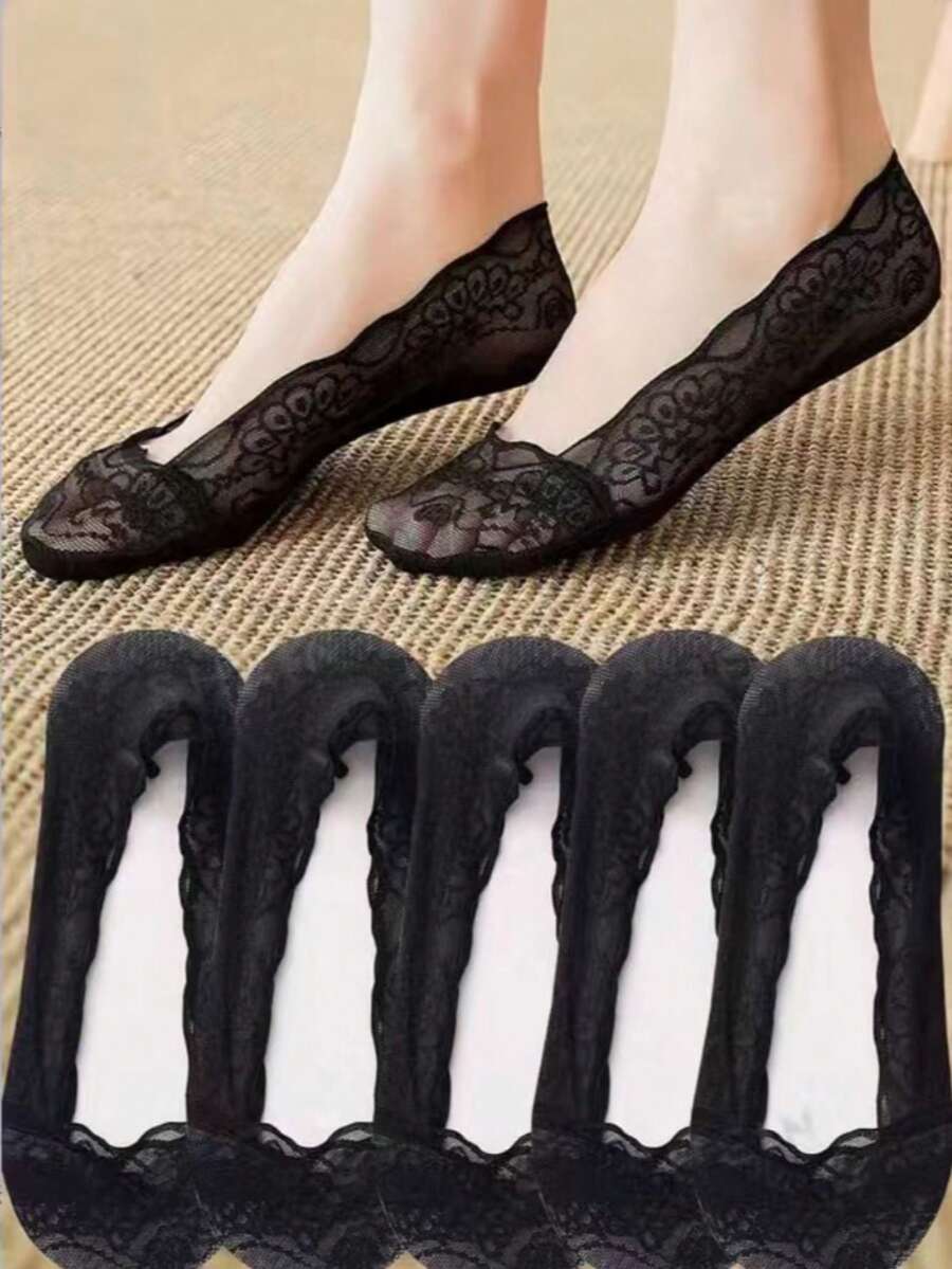 3 paires de chaussettes bateau en maille pour femmes, chaussettes fines et respirantes sans glissement pour l'été, chaussettes invisibles à bouche peu profonde, livraison de couleurs unies aléatoires - Noir - Voir 1