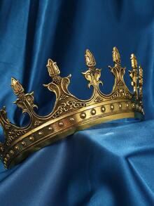 女士皇冠头饰，女王皇冠，新娘皇冠头饰，婚礼头饰，生日派对舞会水晶皇冠发饰 - 金色 - 查看 2