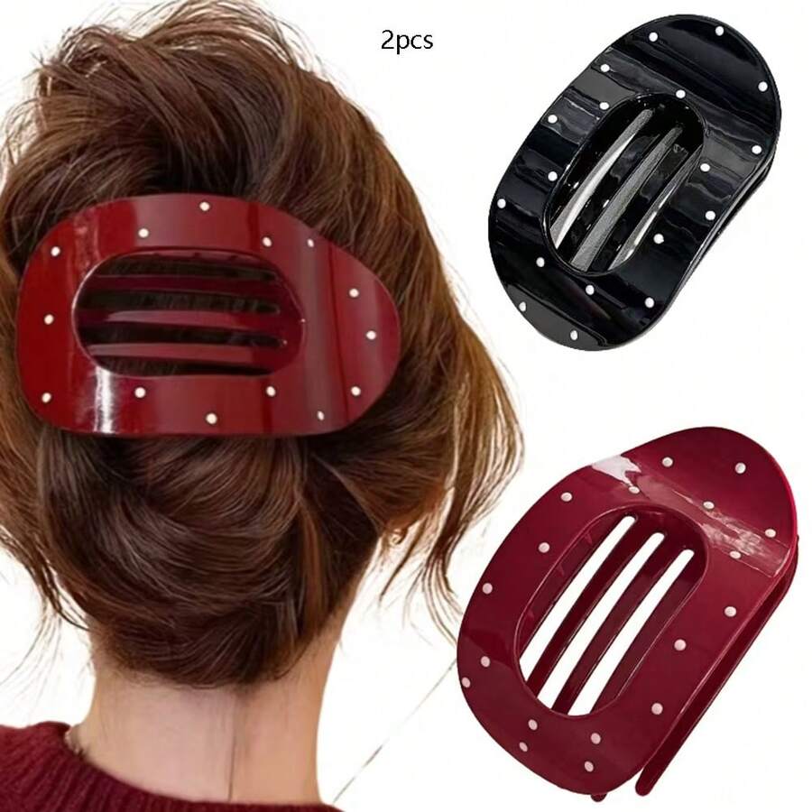 2pcs Polka Dot Women Flat Hair Clips, Plastic Flat Claw Clips, Strong Styling Large Hair Clips For Thick And Thin Hair, Firm Grip Non-Slip Hair Claw Clips,Summer,Holiday,Travel, Head Accessories - Multicolor - View 1