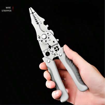 1pc Heavy Duty Multifunctional Stainless Steel Pliers And Wire Stripper, Industrial Grade Electrician Pliers Cutter, For Wiring, Cutting, Stripping, Crimping, Clamping, Twisting, Nail Pulling, Metal Structure, Power Worker And Household Use
