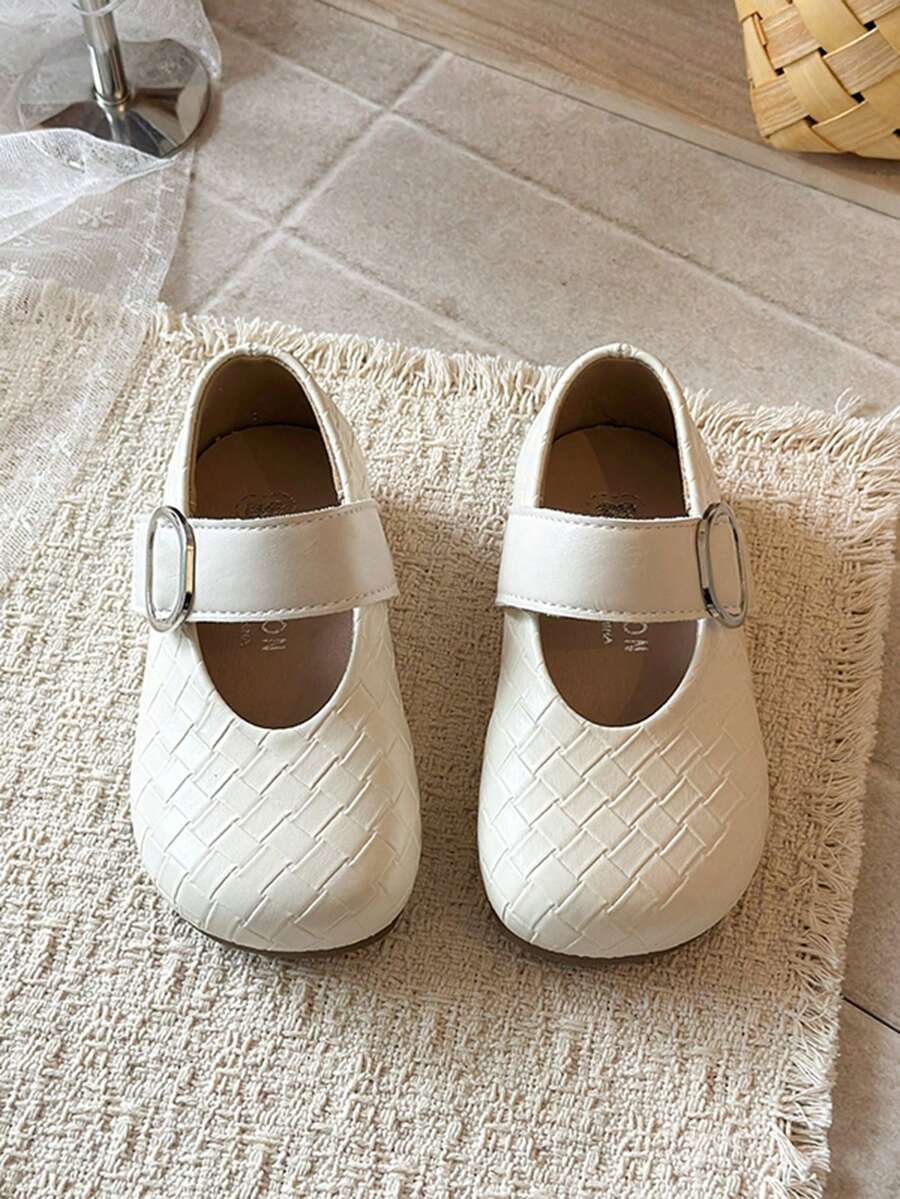 1 Pair Baby Flat Shoes, Woven Texture White Girls Mary Jane Shoes, Soft ...