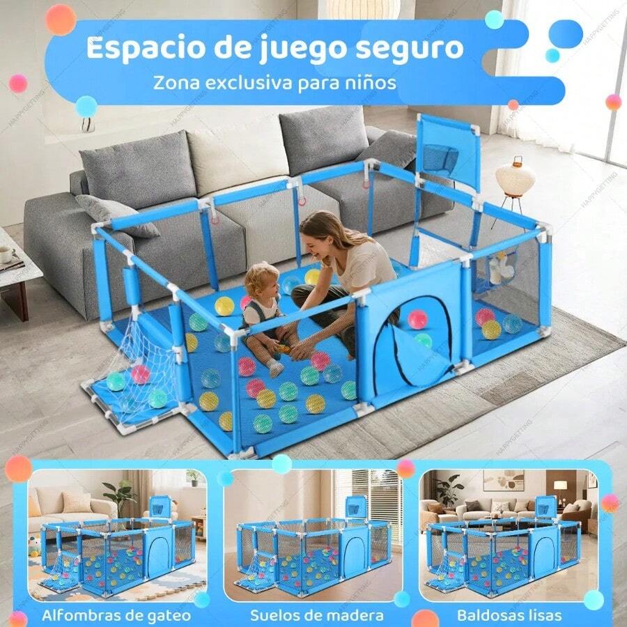 Corralito para Bebé, Corral de Gimnasio y Juegos Infantil,   y Divertido, Plegable y Portátil, Ideal para Estimulación y Entretenimiento en Casa - Azul - Ver 1