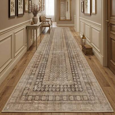 1 pieza Alfombra/Tapete/Felpudo/Pasillo vintage marroquí con estampado floral y de rayas, alfombra suave y lavable para baño, cocina, entrada, pasillo, dormitorio, sala de estar, decoración versátil para el hogar