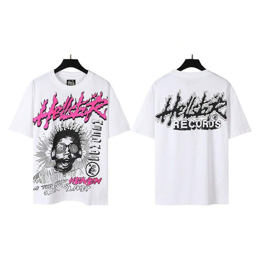 HellST Vintage Streetwear T-Shirt, 100 Percent Cotton Casual Loose Top, Unisex Couple Matching Tee - A785白色 - 查看 1