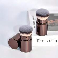 1 Professional Retractable Facial Makeup Brush, Blush Brush, Foundation Brush, Powder Brush, Made Of Synthetic Hair, Ultra-Soft, Suitable For Liquid Makeup, Ideal For Home Use Or Travel. - 咖啡色 - 查看 1