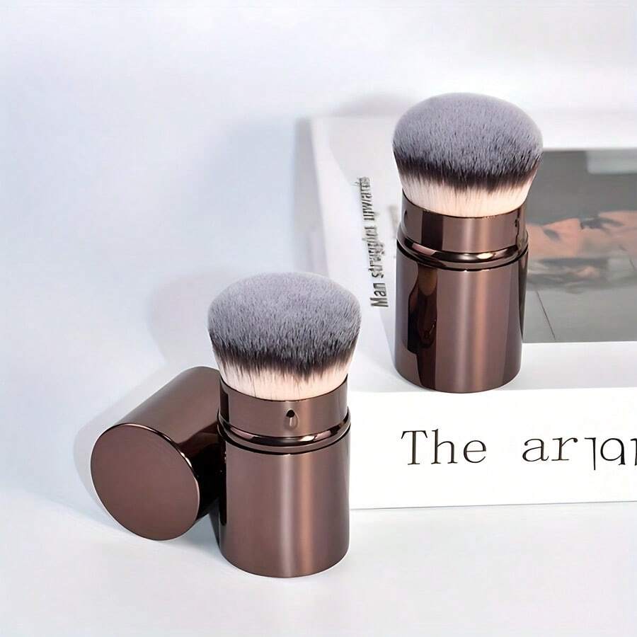 1 Professional Retractable Facial Makeup Brush, Blush Brush, Foundation Brush, Powder Brush, Made Of Synthetic Hair, Ultra-Soft, Suitable For Liquid Makeup, Ideal For Home Use Or Travel. - 咖啡色 - 查看 1
