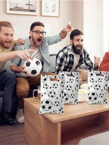 50/30/10/5pcs Football Themed Gift Bags, Plastic Tote Bags With Football Pattern Design, Suitable For Birthday Party Supplies, Fashion Shopping Bags, Anniversary Gifts Packaging, Best Gift For Football Fans, Football Match Souvenir Bags - Black and White - View 6