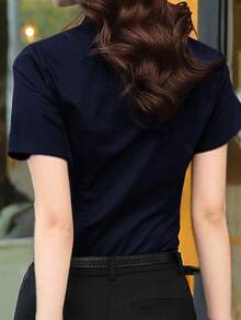 藏蓝色短袖衬衫，办公室工作服，西装内衬，2025春夏新品，夏季女士商务正装 - 藏蓝色 - 查看 2