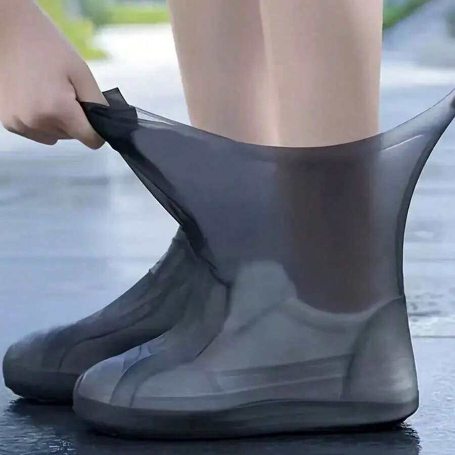 1Pair Reusable Silicone Waterproof Shoe Covers, Non‑Slip Rubber Rain Boot Protector, Foldable Wear‑Resistant Overshoes For Commuting, Cycling, Outdoor Travel, Rainy & Muddy Days Shoe Protection - Random Color 1Pc - View 1