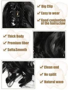 Elegant Claw Clip Ponytail - Short Curly Wavy Look, Synthetic Hair Extensions For Daily Chic, Easy-To Attach Hair Accessory For AlI Occasions - Màu đen tự nhiên - Xem 4
