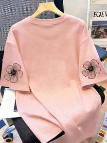 Women's Short Sleeve Bow Creative Pattern Print T-Shirt, Suitable For Creating Cute Girl Style In Summer - Pink - View 3