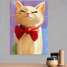 1 pieza de pintura de diamantes de gato pintada a mano, apta para - Arte de pared de gatito redondo sin marco para hacer tú mismo con colores vibrantes, hecho a mano, apto para sala de estar, dormitorio - Regalo para amantes de los gatos y decoración con temática de mascotas - Enmarcado - Ver 4