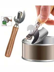 2-In-1 Can & Bottle Opener, Wooden Handle Tin Can Knife, Beer & Beverage Bottle Cap Remover - View 3