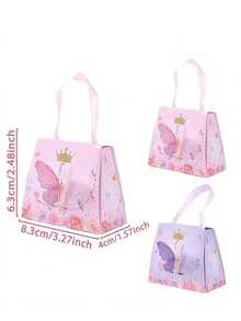 1 pièce Cadeau pour elle/lui, sac cadeau et sac fourre-tout en papier avec couronne de fleurs motif papillon rose et violet. Convient pour le baptême de bébé, le mariage, l'anniversaire. Décoration de fête sur le thème des papillons avec couronne de fleurs et motif papillon, convient pour l'emballage de petits cadeaux - multicolore - Voir 4