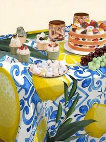 1pc Lemon Print Tablecloth, Suitable For Spring And Summer, Waterproof And Washable, Ideal For Picnics, Kitchen, Dining Table Parties - A - View 14