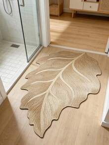 1pc Gold Leaf Shaped Absorbent Quick Dry Multi-Purpose Doormat, Hand Wash Only, Printed, Oval Bath Mat Shape, Bathroom Mat, Bathroom Carpet, Entrance Mat, Small Rug, Carpet, Mat, Home Decor, Area Rug, Outdoor Mat, Home Decor, Area Carpet, Bedroom Carpet, Washable Carpet - Multicolor 4 - View 3