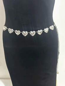 Corrente corporal geométrica minimalista e elegante em formato de coração, corrente decorativa de cintura da moda para mulheres, por atacado. - Prata - Ver 9