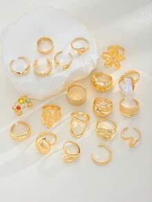 Set de 20 piezas de anillos florales y geométricos, elegante y lujoso surtido de estilos múltiples para fiesta, boda, uso diario, regalo de joyería de moda, surtido aleatorio - 20 anillos de mujer al azar - Ver 7