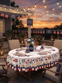 1 Piece 250th Anniversary Patriotic Print Round & Rectangle Tablecloth, American Flag Style Polyester Waterproof Stain Resistant Washable Reusable Table Cover For 4th Of July Independence Day, Memorial Day, Labor Day, Spring Summer, Outdoor Pool Party, BBQ, Home Kitchen Dining Room Decor - 001 - View 6