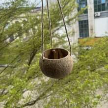 天然椰殼吊掛花盆 2 入組，附麻繩吊掛籃，適合室內植物、居家園藝牆面裝飾 - A - 查看 9
