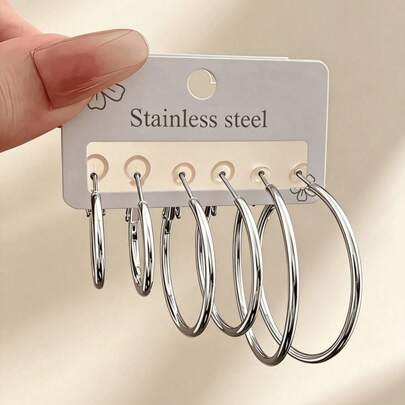 3 Pieces Set Of Stainless Steel Gold-Plated C-Shaped Earrings For Ladies, With Shiny Surface Finish. Made Of Hypoallergenic Material. Suitable For All Seasons, Can Be Worn In Daily Life, Parties And Banquets. Ideal For Christmas Gifts.