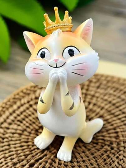 1pc Creative Crown Cat Garden Decor Figurine, Cute Cartoon Resin Crafts, Delicate Workmanship With Lively Design And Adorable Crown, Suitable For Balcony, Terrace, Garden, Lawn, Micro-Landscape, Desktop, Windowsill, Entrance, Potted Plants, Adding A Warm And Healing Atmosphere, Suitable For Home And Outdoor Use, Gift Or Self-Use