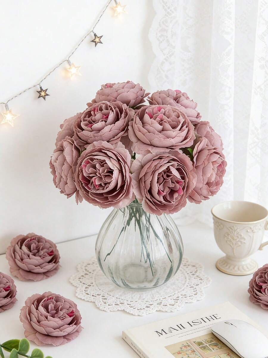 6/24 Pcs Artificial Peonies With Stems, For Wedding Party Decoration, Cake Decoration, Home Living Room Dining Table Ornament, Fake Plants, Autumn Decoration, Room Decoration, Desk Decoration, Garden Decoration, Etc. - Multicolor - View 1