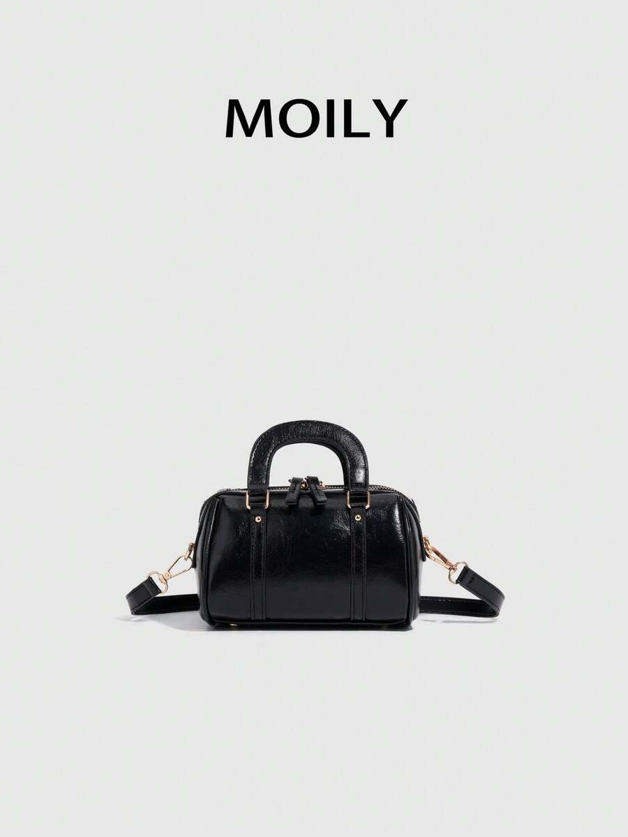 1pc Black Boston Bag, Suitable For Shoulder, Handheld Or Crossbody Carry, Zipper Closure, PU Material, Fashion, Ideal For Daily Commute, Shopping, Travel, Party, Gathering, Cosmetic Storage, Best Gift For Girlfriend And Must-Have Item For Parties - Black - View 1