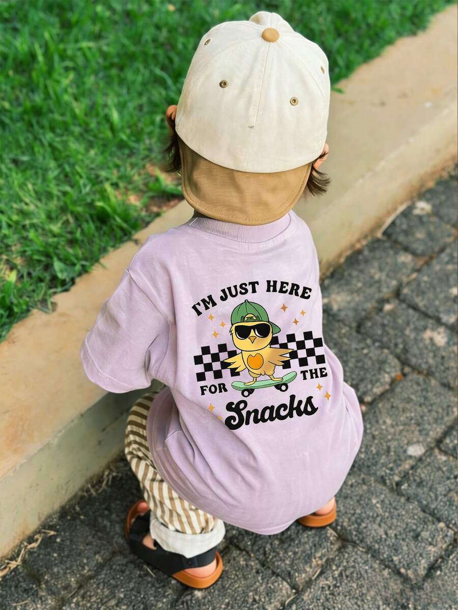 Kaos Bayi Laki-laki Gaya Jalanan, Atasan Lengan Pendek Longgar dari Katun Lembut - Mauve Purple - View 1